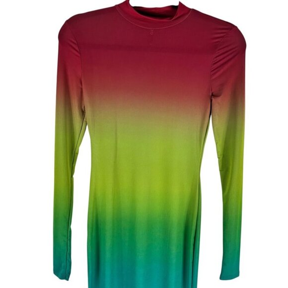 K Too Womens Long Sleeve Gradient Maxi Dress Red/Green/Blue Size M - Picture 3 of 9